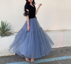 Women Dusty Blue Polka Dot Tulle Skirt Custom Plus Size Romantic Holiday Outfit