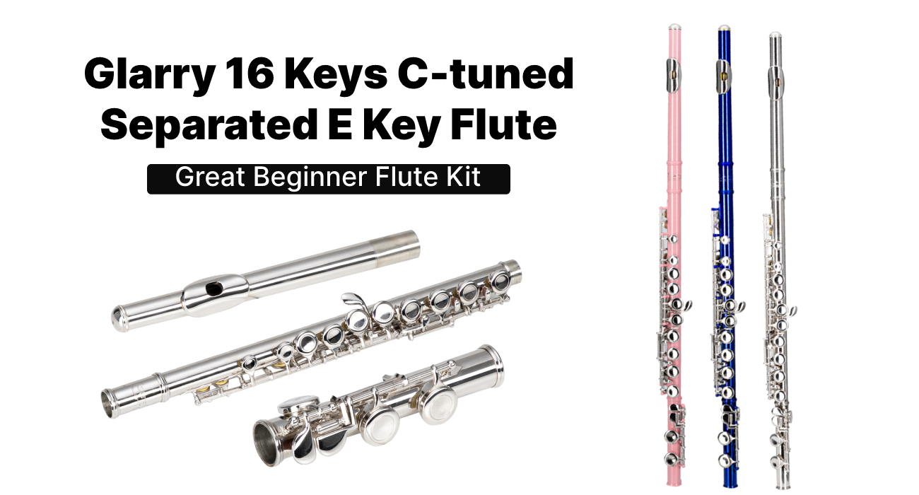 Glarry 16 Keys C Cupronickel Flute Closed Hole Separated E Key Pink Blue Silver