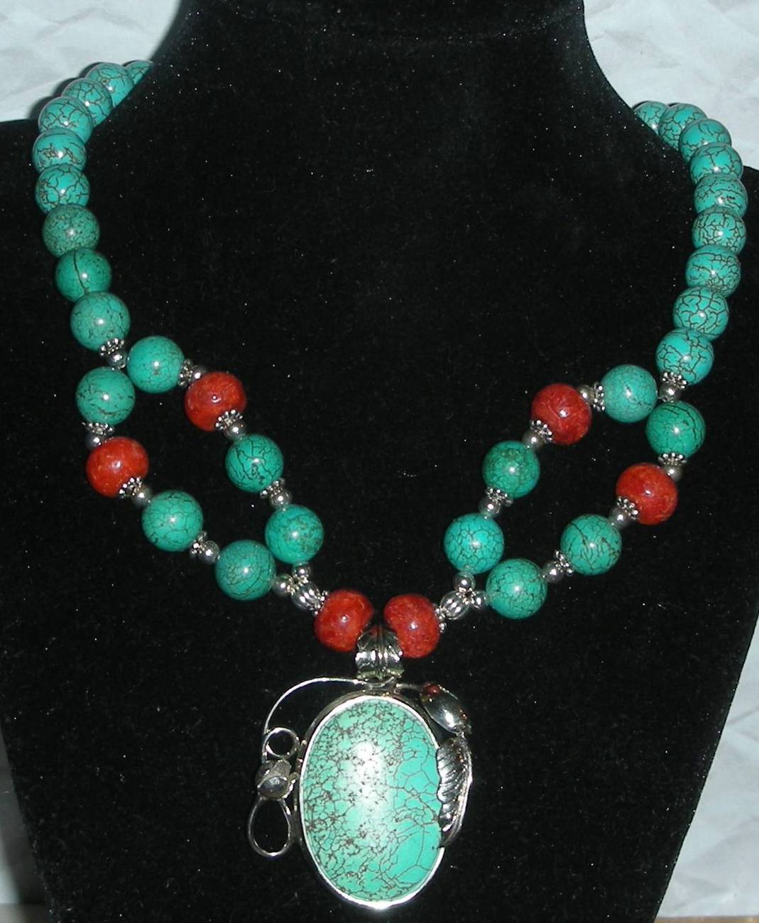 Genuine Turquoise, and Coral Necklace - Necklaces & Pendants