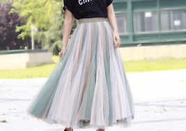 Rainbow Long Pleated Skirt Adult Rainbow Long Tulle Maxi Skirt Outfit Plus Size image 8