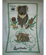 Greetings From Australia Linen Cotton Tea Towel Hand Printed - $11.10