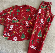 Childrens Place Boys Red Santa Reindeer Christmas Trees Fleece Pajamas 7-8 - $17.15