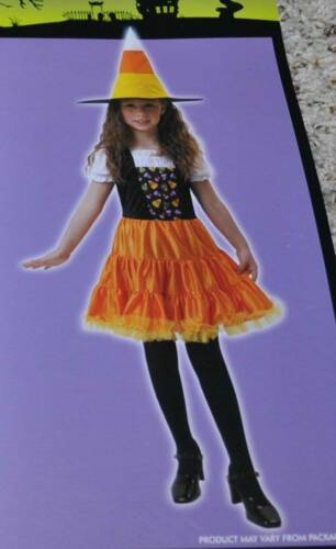 Girls Candycorn Witch Black & Orange Dress Hat Halloween Costume-size 7/8
