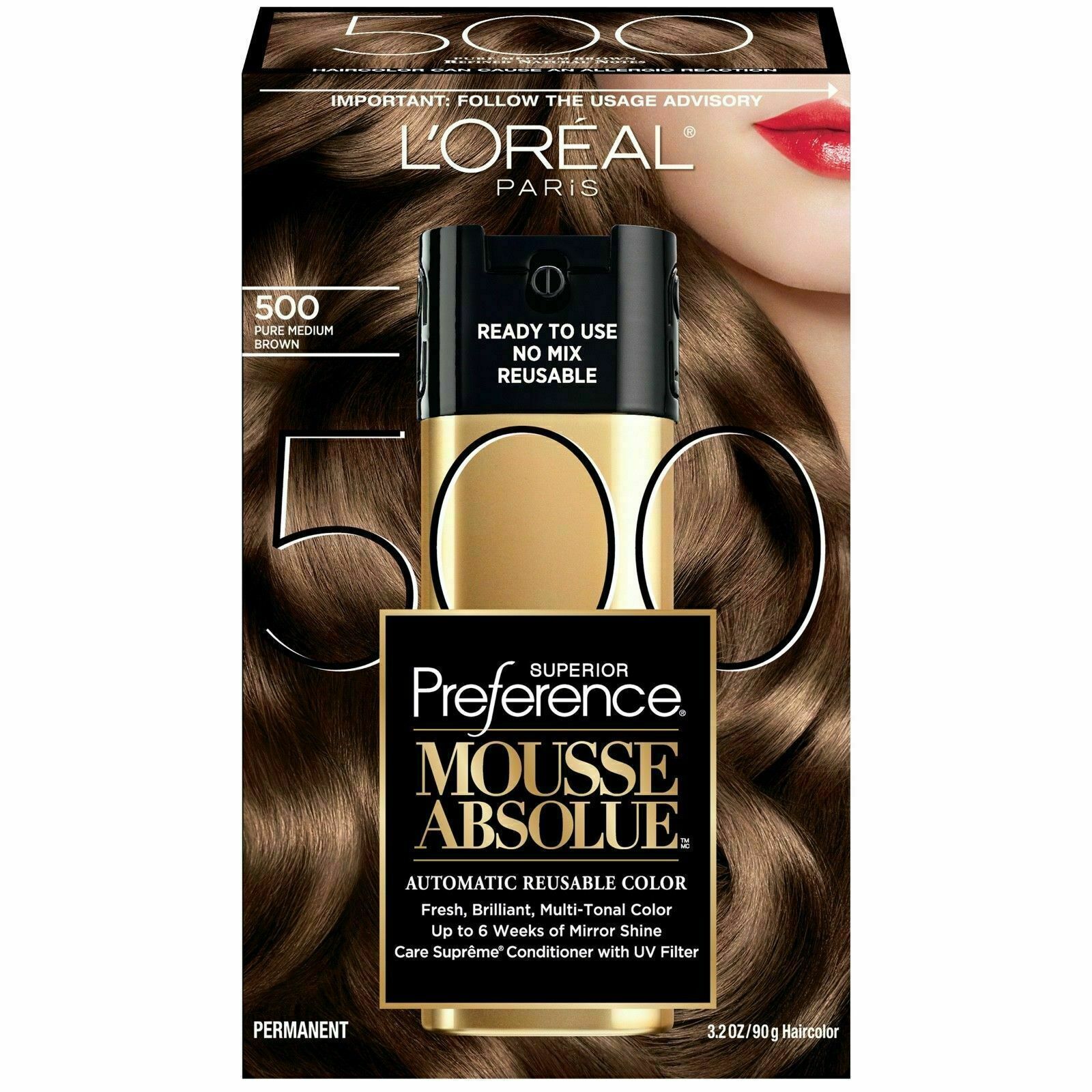 L'Oreal Superior Preference Mousse Absolue Hair Color, 500 Pure Medium