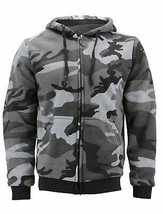 Men's Athletic Sherpa Lined Fleece Zip Up Hoodie Grey Camo Sweater Jacket Small image 1