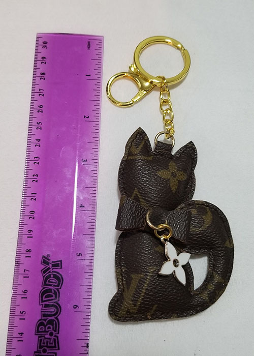 Handmade Upcycled Repurposed Louis Vuitton LV Kitty Cat Charm keychain Ring fob - Key Chains ...