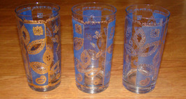 Culver Mid-Century Blue and 22-Karat Gold Leaf Glasses (3pcs) - $28.22