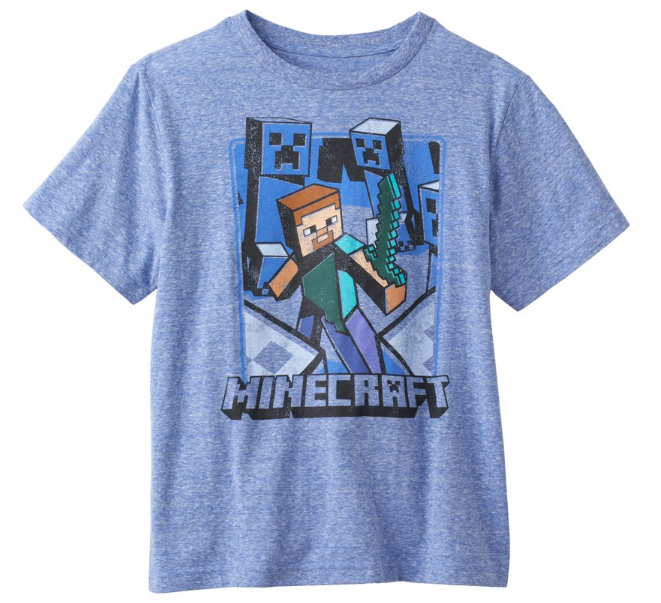 Mojang Boys Minecraft Steve Pickaxe Tool Diamond Armor Tee Brt Blue New shirt