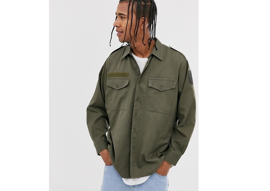 Vintage 1980s Austrian army fieldshirt shirt jacket olive khaki military mens