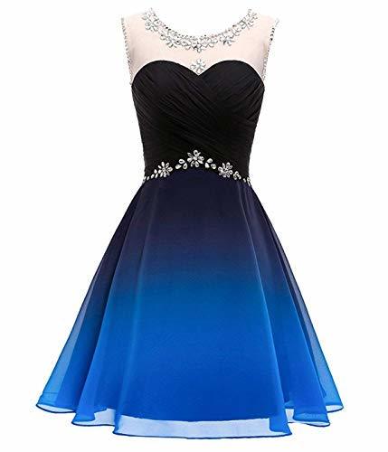 Kivary Sheer Bateau Beaded Short Ombre Chiffon Prom Homecoming Dresses Black Blu
