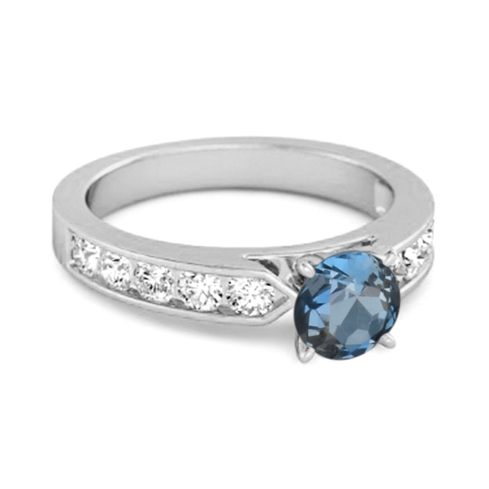 0.25 Ct London Blue Topaz 9k White Gold Marguerite Tale of Beauty Ring