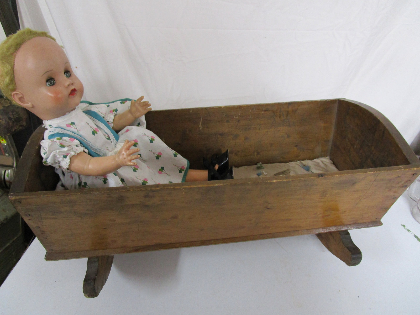 Antique Doll Cradle with Doll - Antique & Vintage