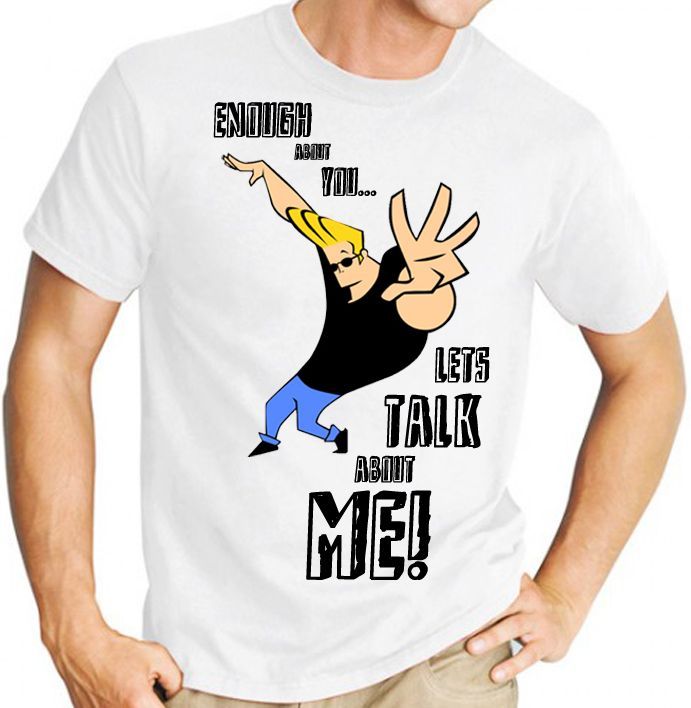 Hanna Barbera Johnny Bravo Lets Talk About Me Mens White Tee Shirt T Shirts 