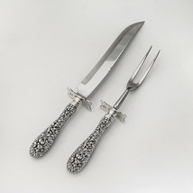Rose Carving Set Fork Knife Stieff Sterling Silver - $168.86