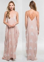 LOVE STITCH Nude Block Hand Printed Cocoon Maxi Dress w/ Pockets Slouchy... - $68.00