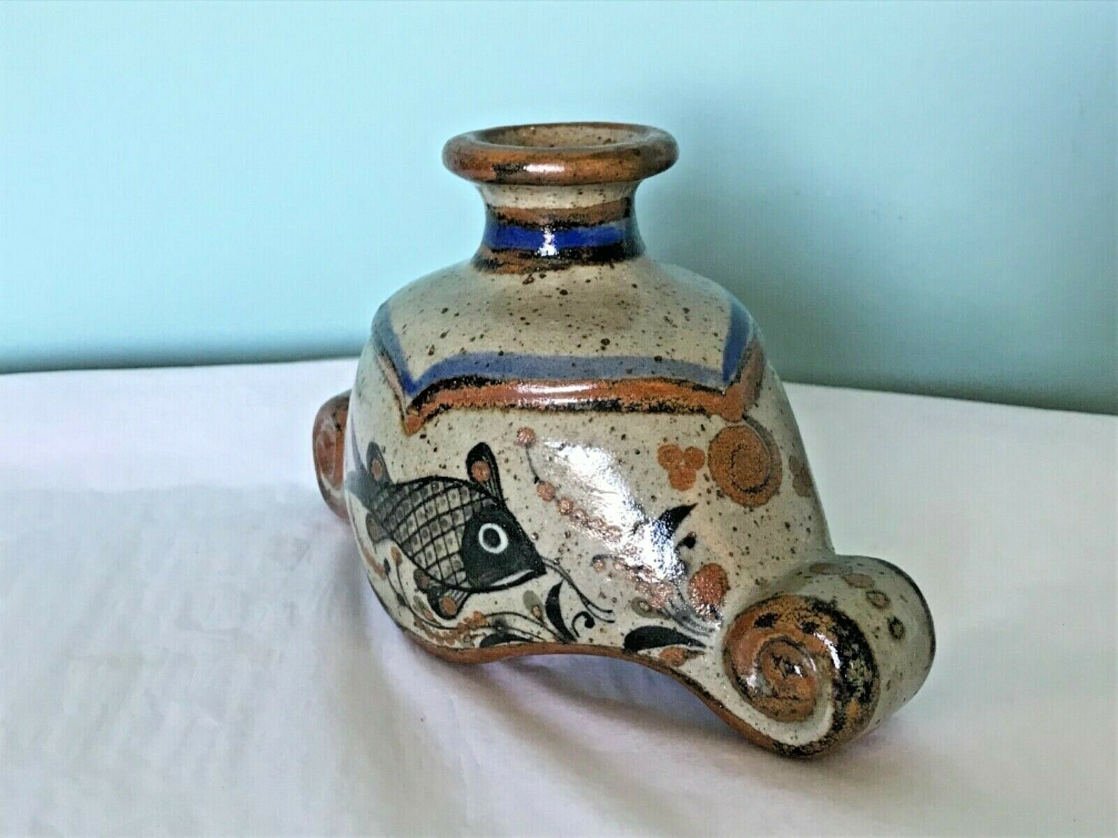 SIGNED Wilmot Mexico Mexican Tonala Pottery Vase scroll feet