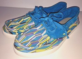 Sanuk Womens Canvas Boat Shoes Funky Blue Pair o Sail Slip On Sidewalk S... - $32.37