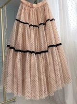 KHAKI Polka Dot Layered Tulle Midi Skirt Outfit Holiday Dotted Tulle Tutu Skirts image 1