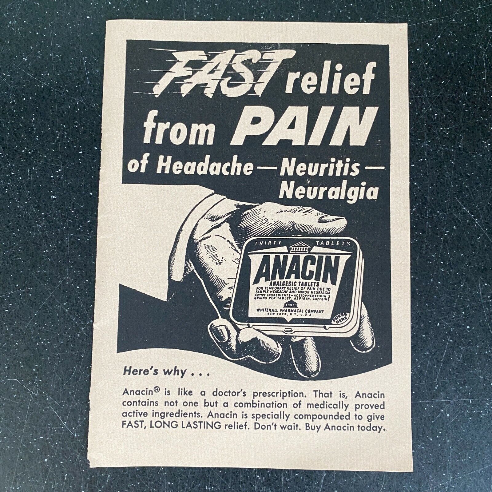 Anacin Tablets 1952 Medicine Tin Vintage Magazine Print Ad Other