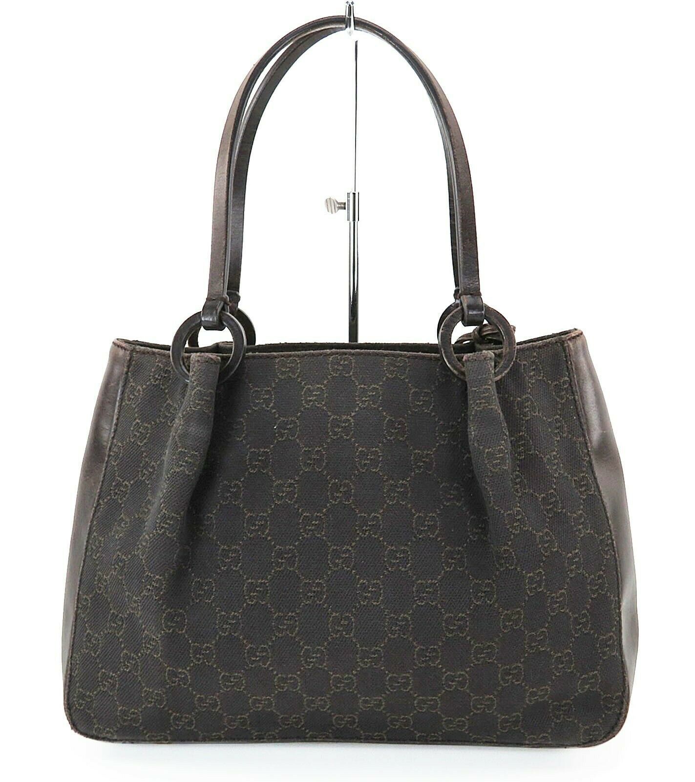 Authentic GUCCI Brown GG Denim Canvas and Leather Tote Handbag Purse #16809A - Women&#39;s Bags ...
