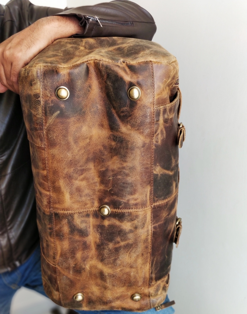 Handmade Distressed Leather Duffle Bag Large Travel Bag Mens Weekender