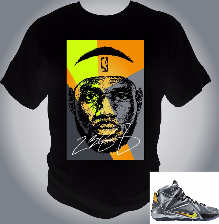 Image of James LeBron Wolf Grey/Black/Bright Citrus T-Shirt Custom art and Print