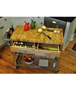 Kitchen Carts On Wheels With Solid Wood Top Island Butcher Steel 34&quot; Wor... - $685.02