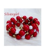 Red White Gold Coral Memory Wire Bracelet - $18.99