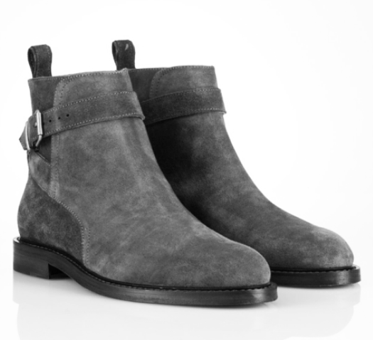 Gray Rounded Toe Suede Leather Single Buckle Strap Jodhpur High Ankle Men Boots