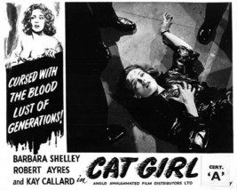 Cat Girl 8x10 inch photo Barbara Shelley lies attacked on floor - $9.75