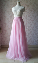 PINK Full Long Tulle Skirt Pink Bridesmaid Tulle Skirt Dot High Waist US0-US28 image 2