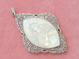 ART DECO DIAMOND VIRGIN MARY IMMACULATE CONCEPTION MOTHER PEARL PENDANT ... - £871.66 GBP