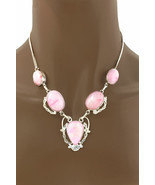 Handmade Silver Plated Classic Everyday Necklace Rose Pink Agate Gemston... - $20.45