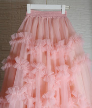 Women BLUSH PINK Layered Tulle Skirt Wedding A-line Tulle Maxi Skirt Outfit  image 7
