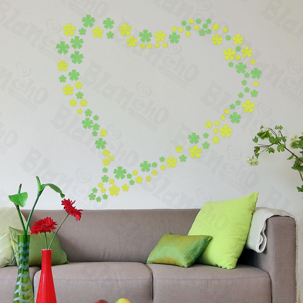 Green Floral Heart - Large Wall Decals Stickers Appliques Home Decor