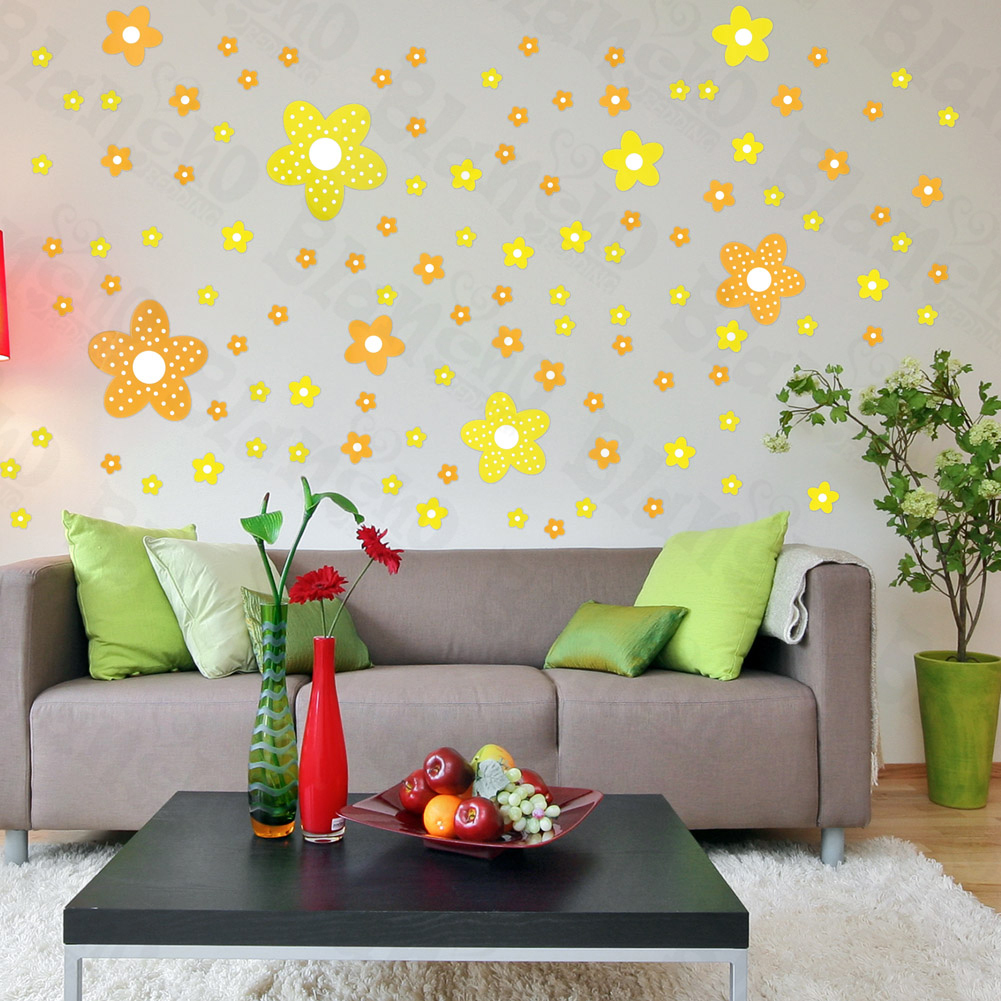 Yellow Floral Design - Large Wall Decals Stickers Appliques Home Decor