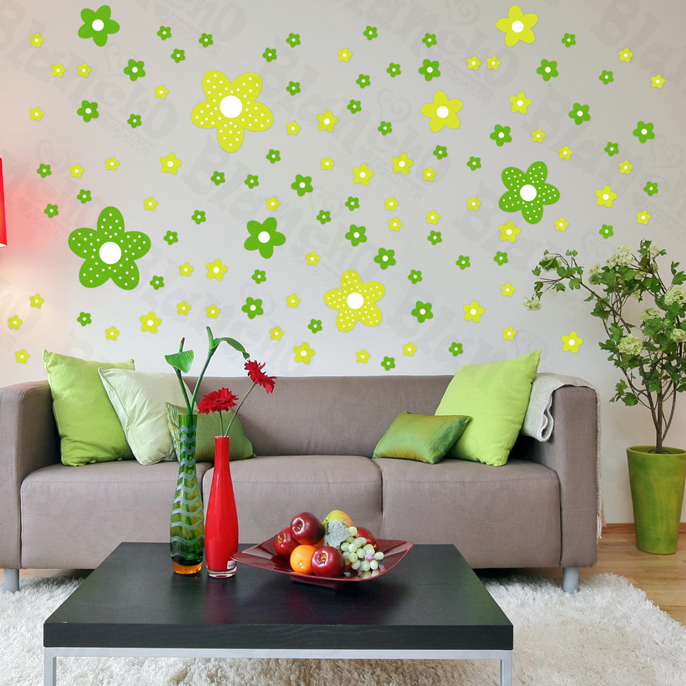 Green Floral Design - Large Wall Decals Stickers Appliques Home Decor