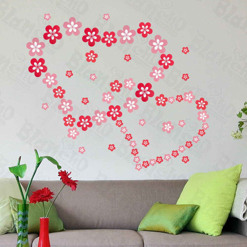 Pink Blossoming Flowers - Large Wall Decals Stickers Appliques Home Decor