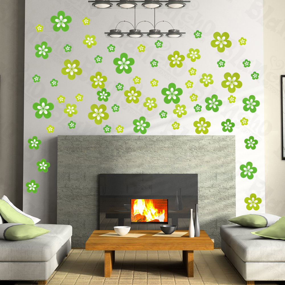 Green Blossoming Flowers - Large Wall Decals Stickers Appliques Home Decor