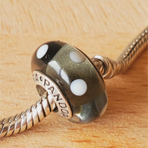 Pandora Seeing Spots Black And Light Gray Murano Glass Charm Bead - $24.75