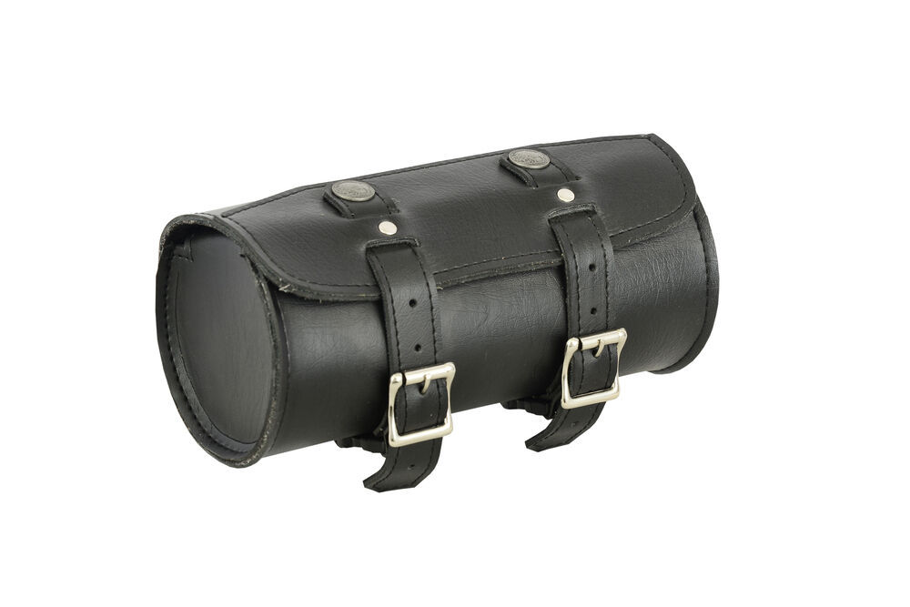 10/" Motorcycle Black REAL PREMIUM LEATHER Round Tool Bag For Harley Davidson