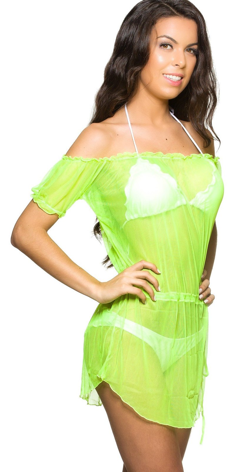 Neon Green - Ultra Sheer Cover Up Dress Mesh - Swimwear