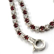18K WHITE GOLD TENNIS BRACELET RED CUBIC ZIRCONIA 2.5mm LOBSTER CLASP CLOSURE image 3