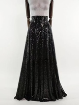 BLACK Sequin Maxi Skirt High Waisted Sequined Party Skirt Black Sparkly Skirt image 4