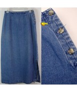 Blue Denim Long Straight Maxi Skirt Side Button Closure w/ Slit Eddie Ba... - $12.82