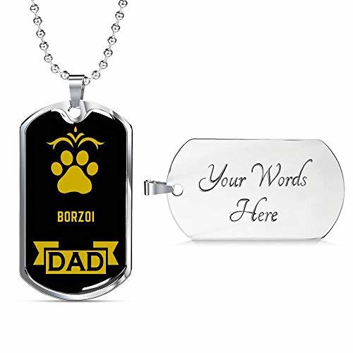 Dog Lover Gift Borzoi Dad Dog Necklace Engraved Stainless Steel Dog Tag W 24