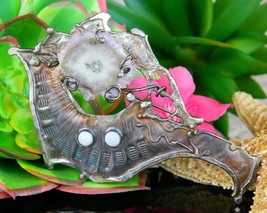 Vintage Cathleen Mclain Geode Sterling Silver Brooch Pin Modernist  - $94.95