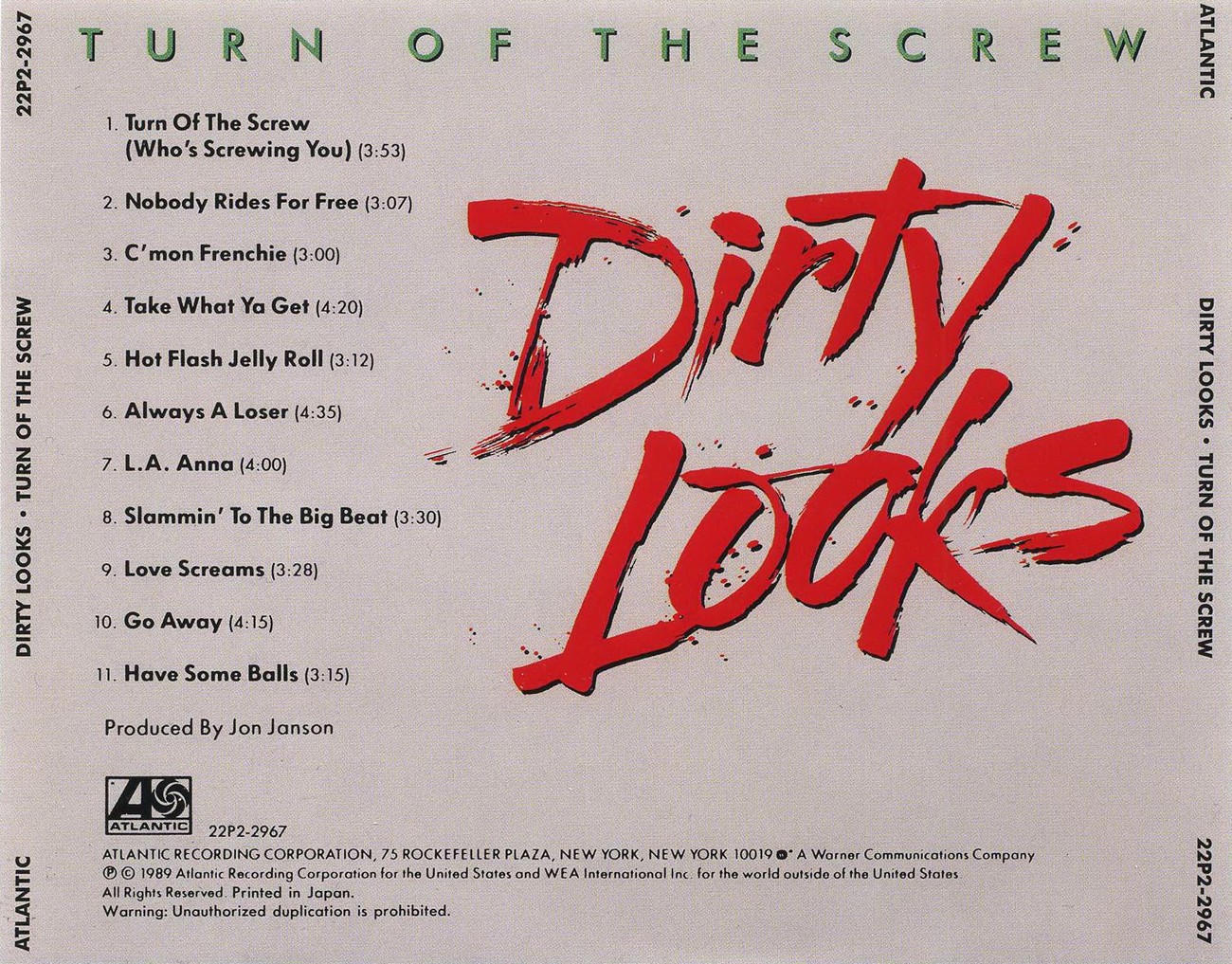 "Turn of the Screw" by Dirty Looks CD-R (Non-Record Label). 