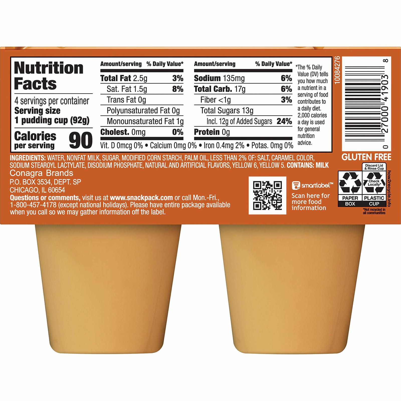 Snack Pack Butterscotch Pudding Cups, 4 Count, 12 Pack Disposables
