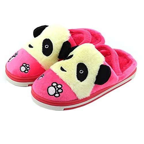 Cute Panda Winter Shoes Warm Indoor Slippers for Baby Girls (Pink, L13.8CM)